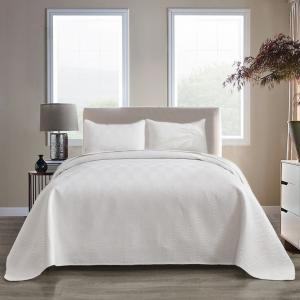 (Белый) Комплект стеганого покрывала из 3 предметов, двусторонний легкий мягкий чехол с вышивкой (90 x 98 дюймов) и 2 наволочки (19 x 27 дюймов), ele eleoption