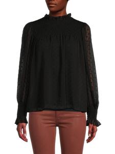 Блузка со сборками в швейцарский горошек Rebecca Taylor, черный