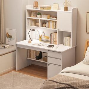 Стол 100 см с полками и шкафчиком Naijia Nordic, теплый белый с дверцей