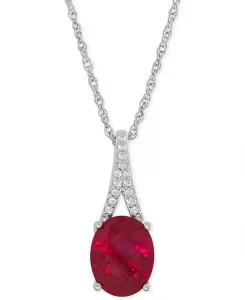 Ожерелье с подвеской из стерлингового серебра с выращенными в лаборатории рубинами (3-5/8 карата) и белыми сапфирами Macy'S, silver