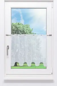 Штора для кафе, кружево Плауэн, круги и квадраты (Ш x В) 217,10 см * 50 см, белый/белый Plauener Spitze