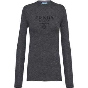 Шерстяной джемпер с интарсией логотипа PRADA, темно-серый