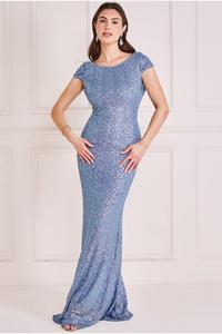 Капюшон на спине с пайетками макси Goddiva, синий