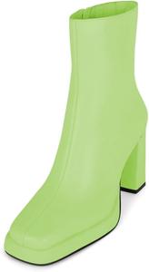 Женские ботинки Pazzion на платформе с закрытым квадратным носком, средней высоты, с гладкой боковой молнией, высокие толстые каблуки, для официального и делового стиля, размеры 4-16 US, Grass Green