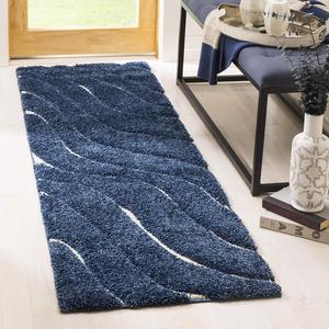 Ковер-дорожка SAFAVIEH, 69 x 275 см, Florida Shag Collection - Dark Blue & Cream, без линьки и простой в уходе, идеален для помещений с высокой проходимостью в гостиной, спальне (SG472-6511)