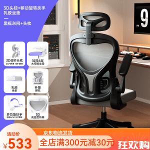 Компьютерное кресло SIHOO 13D с регулируемой поясничной поддержкой, черная рама, серая сетка