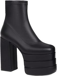 Женские ботильоны на платформе с острым квадратным носком, боковой молнией, массивным каблуком и высоким голенищем, ботинки в стиле милитари JMdfcqer, Black 1