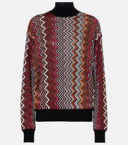 Водолазка с зигзагообразным воротником Missoni, Multi Black Pink White Rust