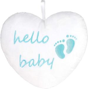 BRUBAKER Plush Heart Hello Baby 25 см - Подарок для детского душа на рождение - Декоративная подушка Сердце из плюша - Украшение детской комнаты - Подушка для новорожденных - Baby Boy Light Blue