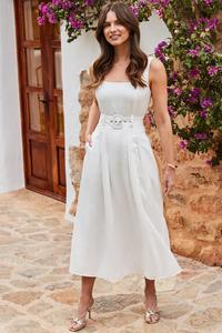 Платье миди с кружевом и рюшами по низу Sosandar, белый