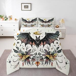 Erosebridal Комплект постельного белья Bat King Size в стиле бохо с галактическим и готическим цветочным принтом для спальни, Black White Yellow