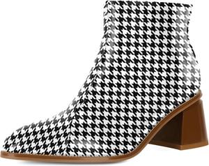 Женские ботильоны Esvowido с застежкой-молнией, толстым каблуком, круглым носком и низким каблуком для работы, свиданий и вечеринок, Houndstooth