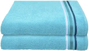 Полотенца для душа Schiesser "Skyline Color из 100% хлопка с элегантной полосатой каймой", (комплект, 2 шт.), MADE IN GREEN by OEKO-TEX 70х140 см (2 шт.), бирюзовый