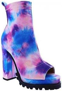 Liliana Women Fashionable Peep Open Toe Cutout Chunky Heel Bootie, Monclairpinkmulti