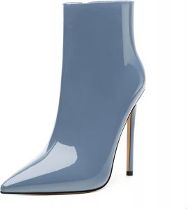 Женские ботильоны FOGEENA с заостренным носком, высоким каблуком-кубиком, из лакированной кожи, с боковой молнией, каблук 12 см, короткие ботинки, сексуальные, для свадьбы, свиданий и работы, осенние туфли, Midnight Blue