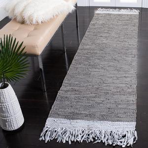 Ковер SAFAVIEH, 69 x 183 см, Vintage Leather Collection Runner, Light Grey & Taupe, ручной работы, бохо с бахромой из кожи, идеально для помещений с высокой проходимостью в гостиной, спальне (VTL310D)