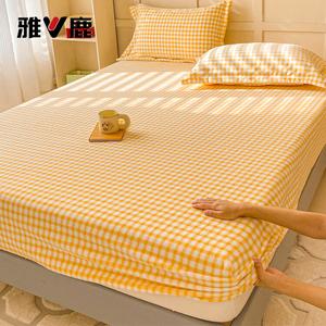 Yalu Простыня на резинке 200х220 см из молочного вельвета, утолщенная, антистатик, цвет Nuan Yang - Lemon Plaid