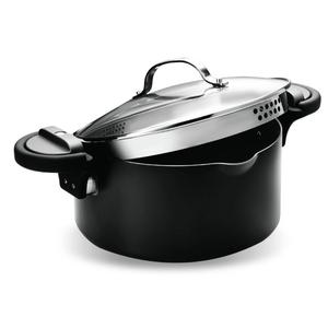 Керамическая кастрюля для пасты с антипригарным покрытием, объемом 5 кварт, со встроенным ситечком и ручками Twist N Lock Gotham Steel, Black