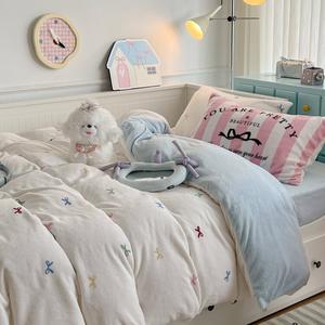 Disney Комплект постельного белья 1,8 м, 4 предмета, для одеяла 200x230 см, X Dopamine Bow Tie, утолщенный молочный вельвет, нежный, долго сохраняет тепло