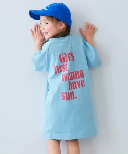 Платье-реглан с рукавами 5/8, детская одежда, для девочек, 100% хлопок, с логотипом, размер 26SS Devirock, цвет 011-Clear Blue-Logo 2