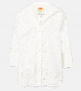 Рубашка из хлопкового шитья White Sun с английской вышивкой Farm Rio, белый