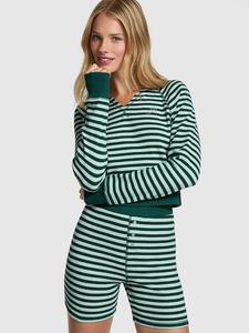 Термокомплект короткий пижамный Pink, deep forest lurex stripes