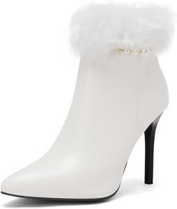 Женские ботильоны на каблуке-стилет с искусственным мехом и боковой молнией Aikelylmon, 57 White