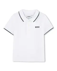 Рубашка поло для мальчика 100% хлопок с коротким рукавом BOSS Kidswear, белый