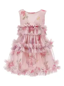 Платье с оборками и цветочным принтом Monnalisa, розовый