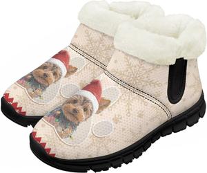 Детские зимние сапожки для мальчиков и девочек, утепленные искусственным мехом, ботильоны до щиколотки с противоскользящей подошвой для малышей, детей младшего и старшего возраста Chririnla, Christmas Yorkshire Terrier