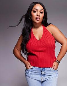 Топ-халтер ASOS DESIGN Curve с широким ребром, красного цвета ASOS Curve