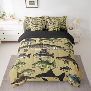 Erosebridal Комплект постельного белья Pike Fish с морским принтом для подростков, тематика рыбалки и охоты, Basalt Grey