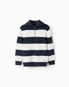 Детский джемпер с рубчиком, полосками и молнией Zippy, темно-синий