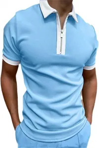 Мужская однотонная поло с лацканом и молнией Fjnbbiot