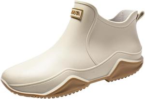 Hhhchpm Стильные и прочные короткие дождевые ботинки для женщин и мужчин, водонепроницаемые, с противоскользящей подошвой, подходят для активного отдыха на природе, сада, больниц, кухонь, ферм, рыбалки и т.д, бежевый