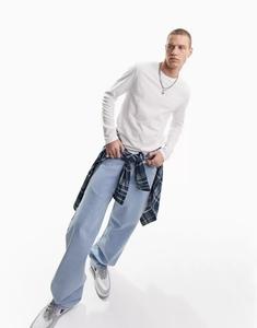 Белая рубашка из смесового хлопка с длинными рукавами и круглым вырезом ASOS