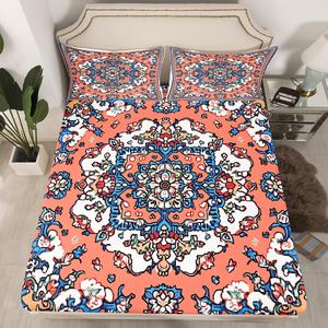 Erosebridal Бохо комплект постельного белья Bohemian Flowers, этнический абстрактный принт, сине-розовая расцветка, Multi 10