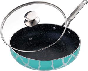 Сковорода Kitchenly Happy с крышкой, 28 см, бирюзовый / белый