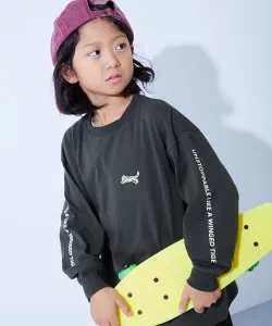 Футболка с длинным рукавом и крупным силуэтом дьявольской лабрадорши, Детская одежда. Размер 26SS Devirock, цвет 007-Sleeve Logo-Black