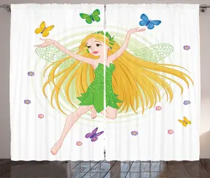 Штора ABAKUHAUS Cartoon Rustic, Весенние волшебные бабочки, универсальная ленточная штора для гостиной с петлями и крючками, 280 x 225 см, разноцветная Abakuhaus