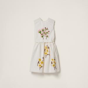 Платье из вышитого поплина MIU MIU, белый/желтый