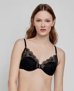 Бюстгальтер-бралетт на косточках и из поролона из цветочного кружева Gisela, черный