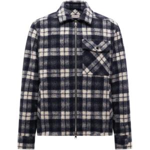 Рубашка в клетку с нашивкой и молнией Moncler, белый синий