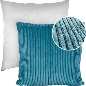 Декоративная подушка 60х60 см, чехол с наполнителем, чехол на молнии, однотонный вельветовый бархат, бирюзовый цвет