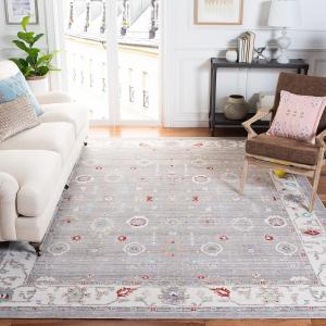 Ковер SAFAVIEH, 153 x 214 см, Windsor Collection, Light Grey & Ivory, Shabby Chic Boho Distressed Design, Non-Shedding & Easy Care, идеален для помещений с высокой проходимостью в гостиной, спальне (WDS313T)