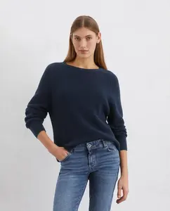 Женский свитер с круглым вырезом свободного кроя из тяжелого органического хлопка MARC  O'POLO, темно-синий
