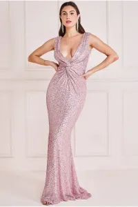 Макси с перекрученной пайеткой спереди Goddiva, розовый