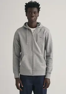 Толстовка Gant с капюшоном "REG SHIELD FULL ZIP HOODIE", с вышитым логотипом на груди, серый