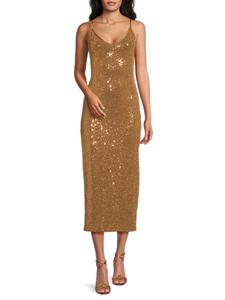 Платье-миди с пайетками Bebe, песочный