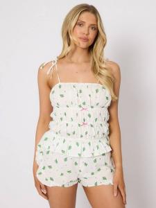 Пижамный комплект Cactus Print Dobby с топом-ками и шортами Loungeable, White